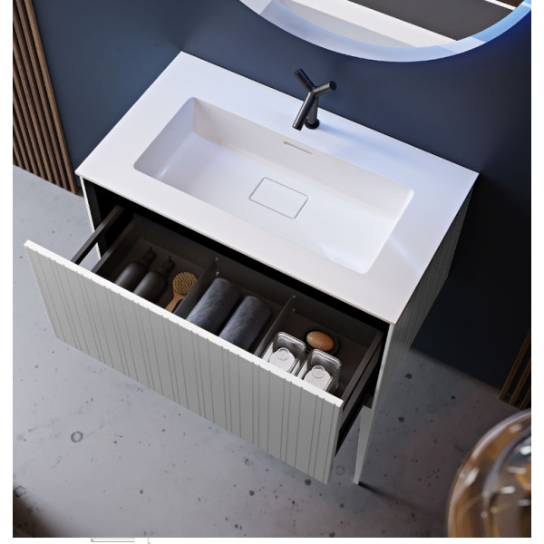 Lavabo in ceramica con vasca centrale bianco lucido